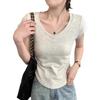 Women's Summer Slimming Pleated V-Neck Cropped T-Shirt, Pure Cotton, Short-Sleeved, Trendy 2026.