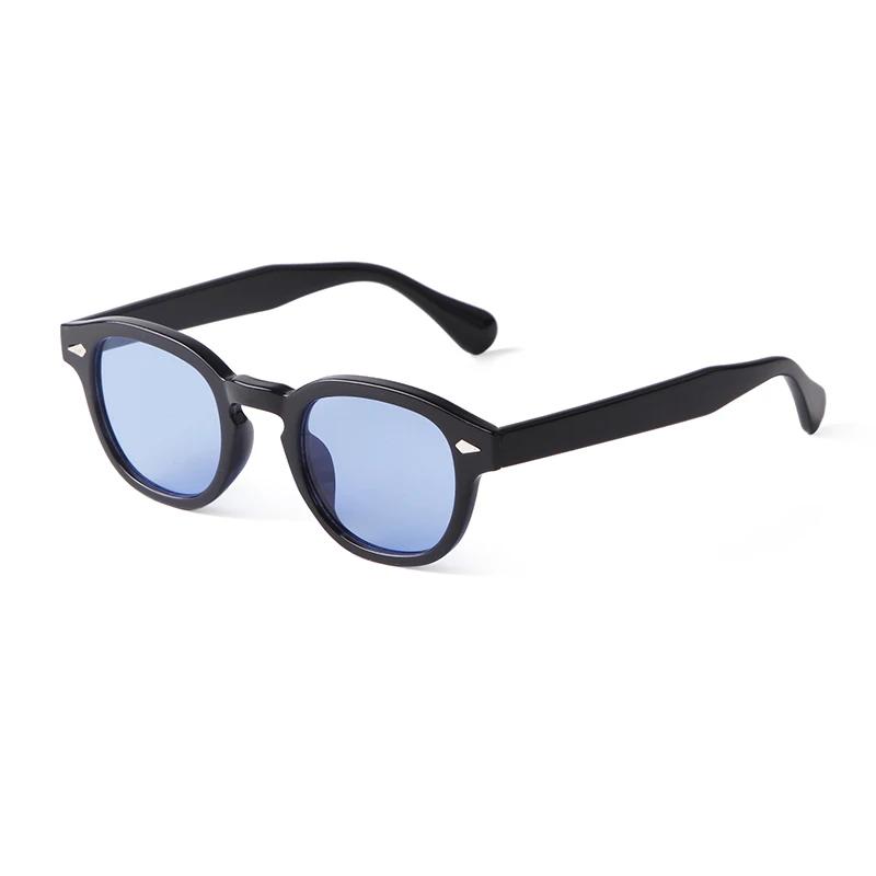 Lunettes de Soleil Rondes Bleues Transparentes Mode UV400 Rétro Rivet Écaille Carré Petit Lunettes de Soleil pour Femmes Hommes