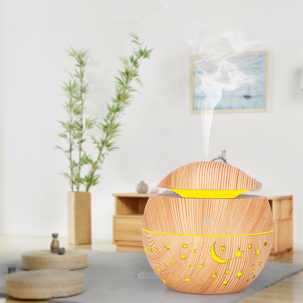 130ml Portable Humidifier Wooden Grain Air Diffuser Mist Hollow Air Atomizer With LED Light
