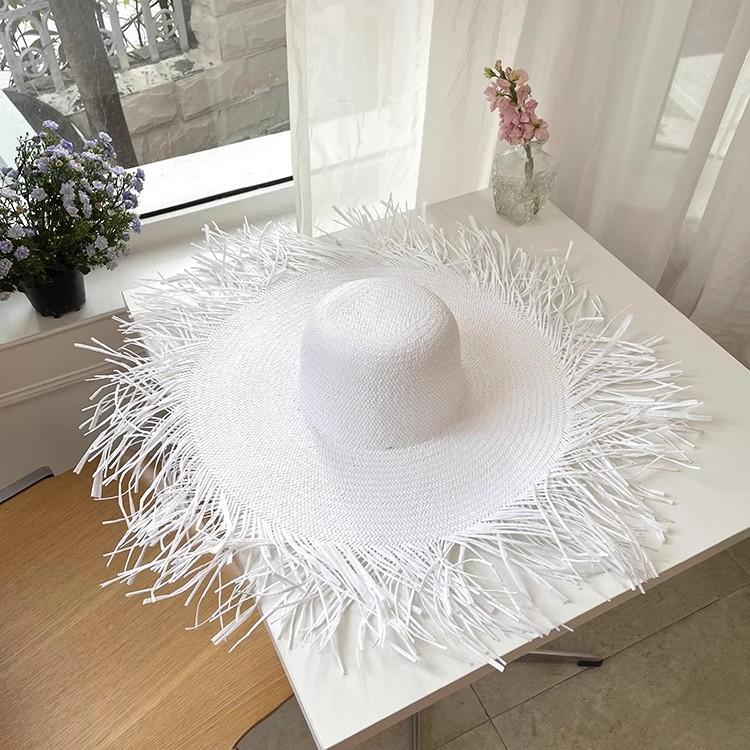 

2023 Handmade Women Men Straw Sun Hats Large Wide Brim Gilrs High Quality Natural Panama Summer Beach Straw Sun Caps For Holiday 56-58cm