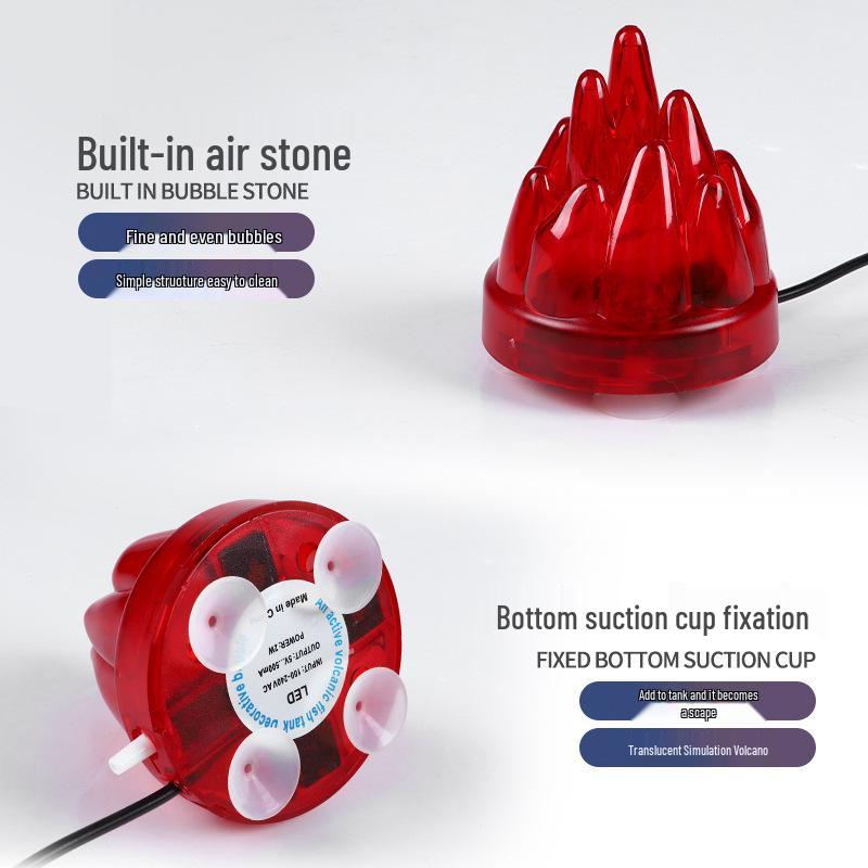 Siebenfarbige LED-Aquarium-Vulkanleuchte mit Luftstein-Blaseneffekt