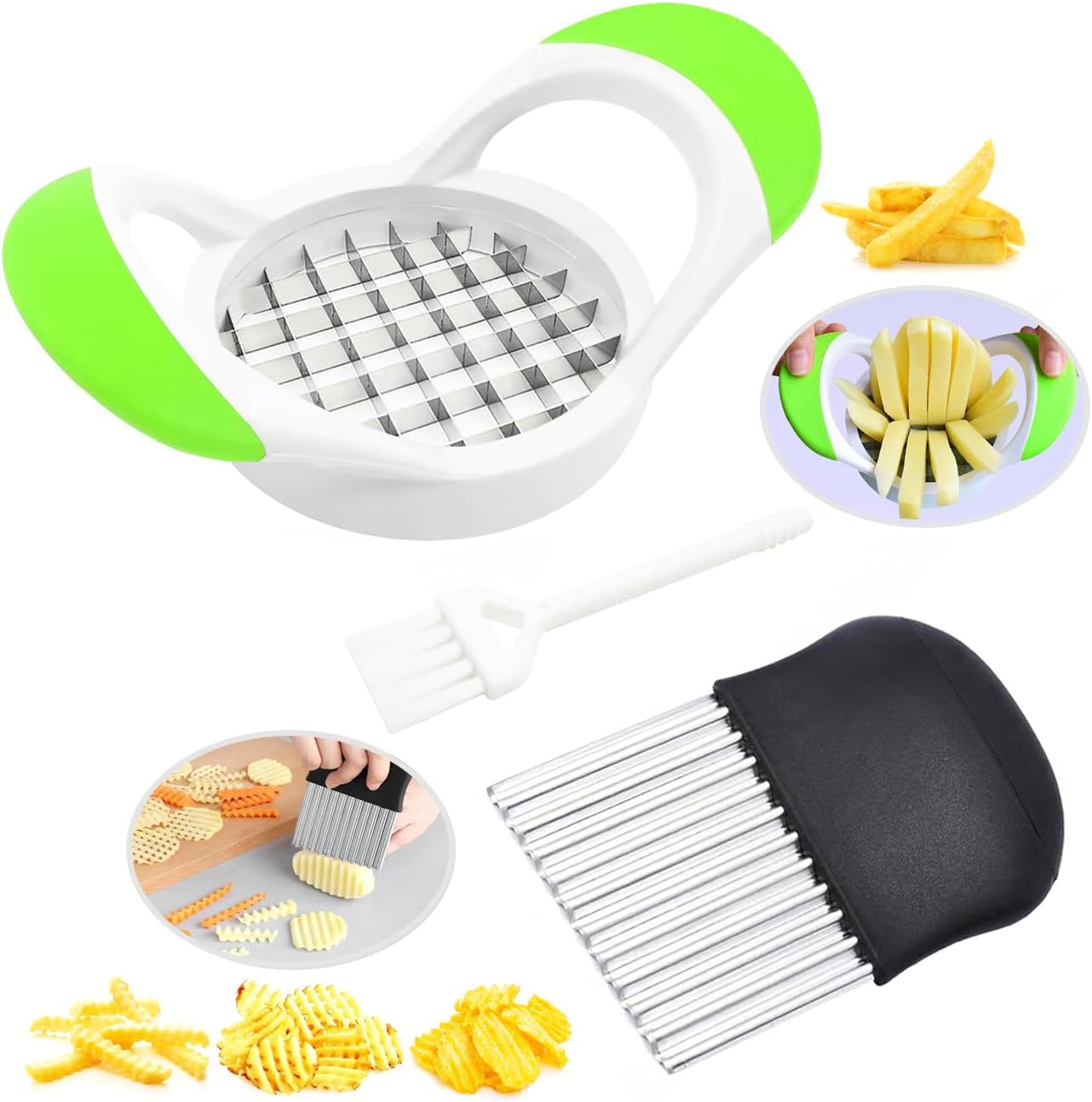 

Stainless Steel Wavy Chopper Slicer Vegetable Salad Garnishing Tools with Cleaning Brush, Fry Cutter for United States