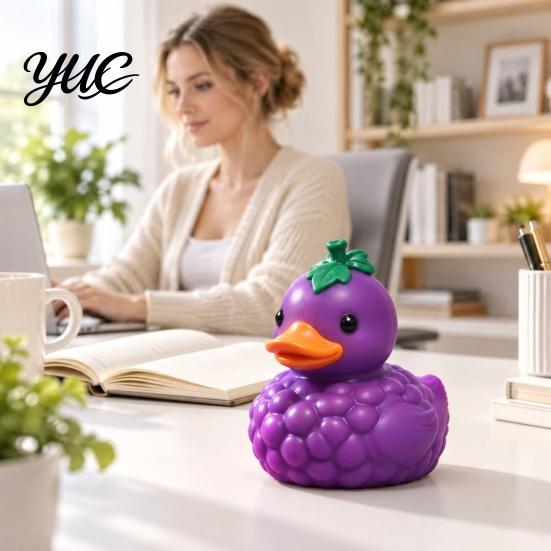 Desktop Stress Toys for Coworkers Grape Duck Squishy Toy, Slow Rebound Relief Squeeze Cute Fruit Desk Decorations Office Fidget Large Size Soft