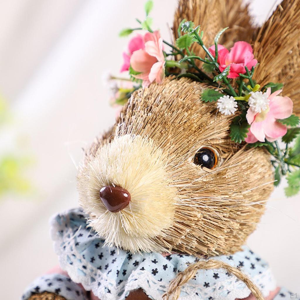 Bunny Figurine Straw Easter Desktop Animal Sculpture Statue for Garden Decor Photo