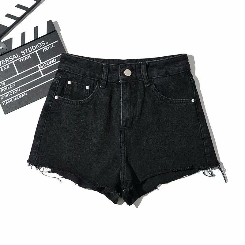 YPFF European & American High-Waist Distressed Denim Shorts for Women - Slimming, Raw Edge, Long Leg Style