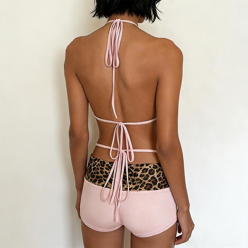 Süßes & Würziges Bikini-Set mit Leopardenmuster und Schnür-Hüftumspielender Hose