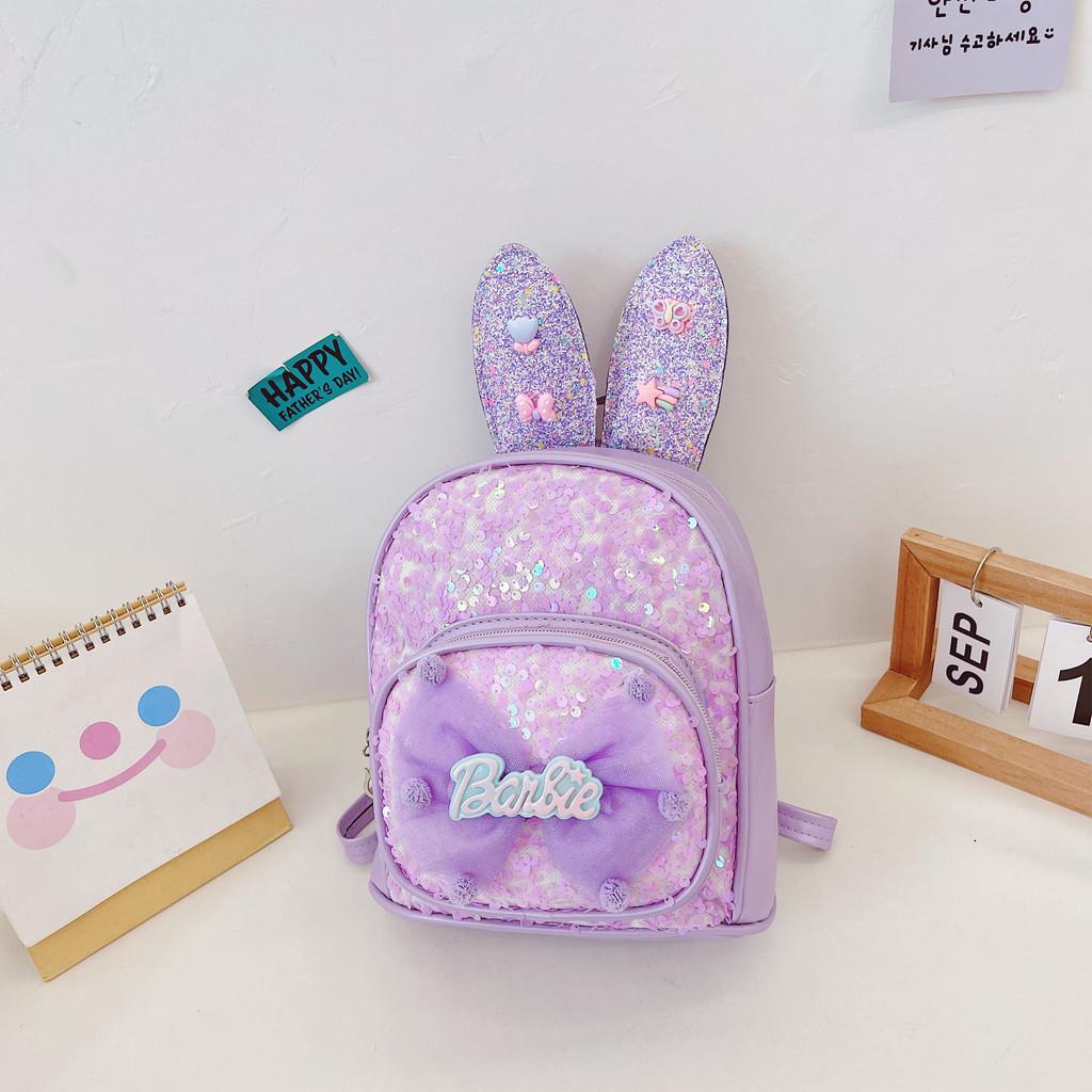 Rabbit Ear Letter Bow Sequin Childrens Backpack Zipper Design Layered Storage