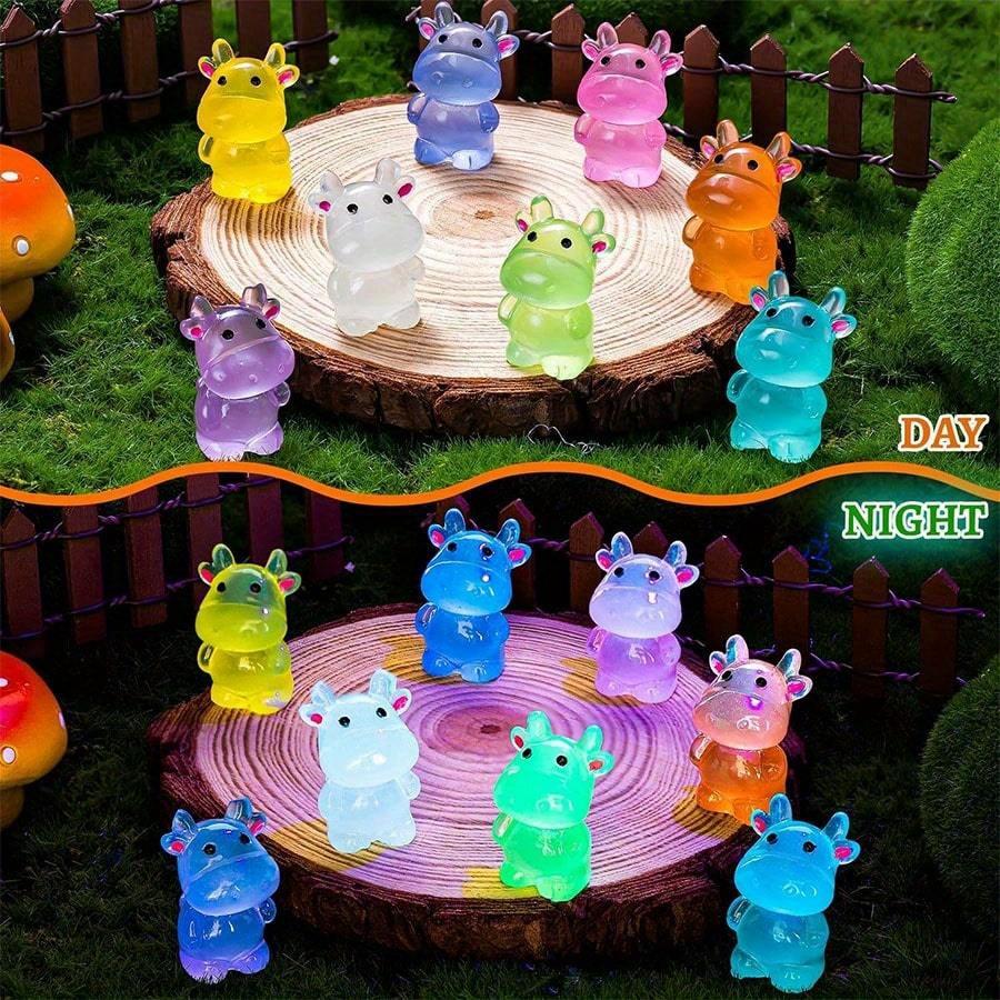 10/20pcs Luminous Mini Resin Cow, Glow In The Dark Cows Tiny Animals Figures DIY Crafts For Fairy Garden Micro Landscape Aquarium Micro