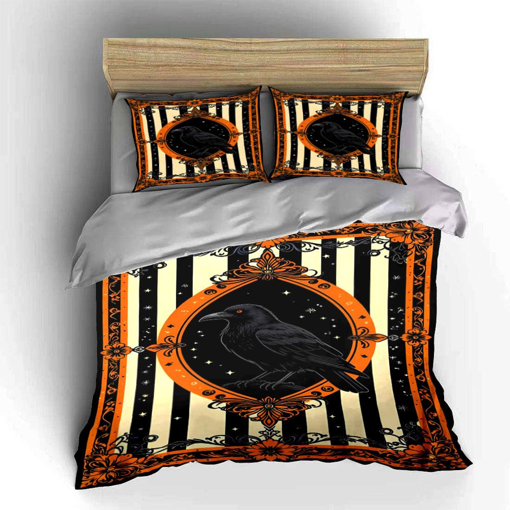 Black crow, striped background. Bedding sets Duvet cover sets Duvet covers Pillowcases(1* Duvet Cover 2* Pillowcases without duvet insert)