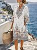 Summer new European and American style V-neck striped loose beach dress casual short sleeve sun protection seaside vacation