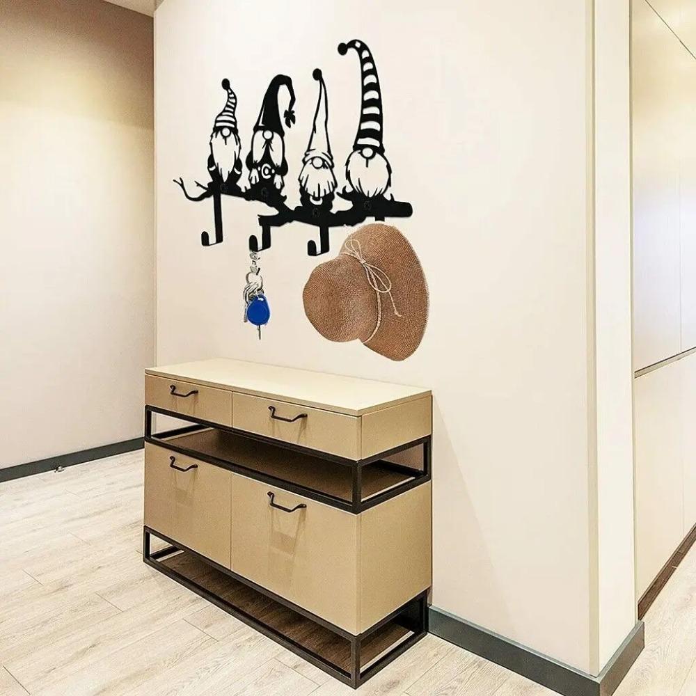 Wandmontiertes Schlüsselbrett mit 4 Haken – Entzückendes Zwerg-Design Heimschild für Eingangsbereich, Flur und organisierte Räume