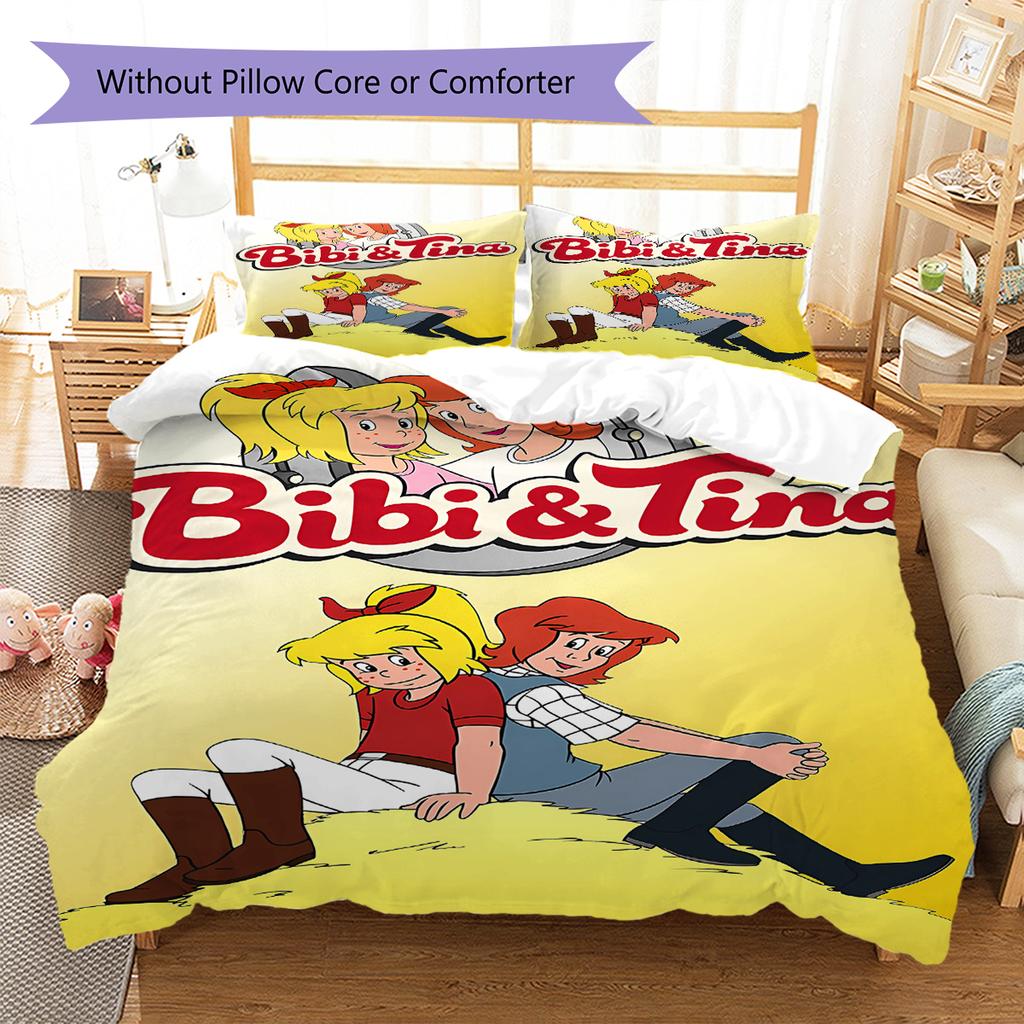 Bibi and Tina Pattern Bedding,Quilt Set Quilt Cover Pillowcase Home Birthday Gift (1 * Duvet Cover + 2 * Pillowcase, Without Core)