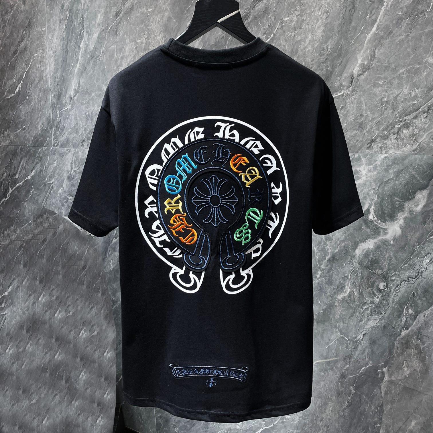 

8719 CHROME HEARTS 2026 Літній Новий Високоякісний Бавовняний З Круглим Вирізом Вільний Великий Розмір Чоловіча та Жіноча Футболка Футболка для Пари S чорний