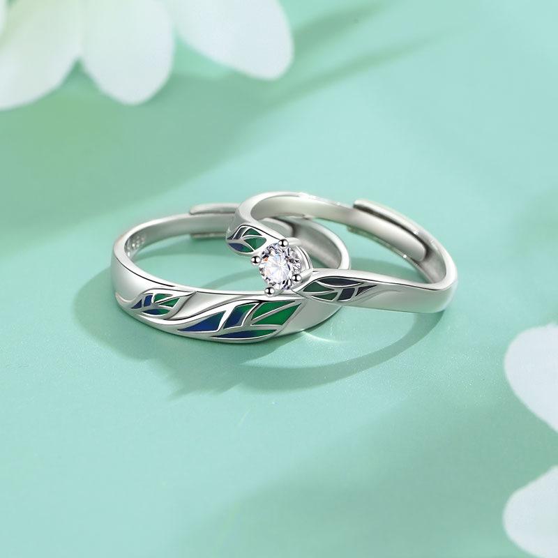 Affectionate Maimai Couple Ring Original Mori Simple Ring Leaf Guochao Jewelry