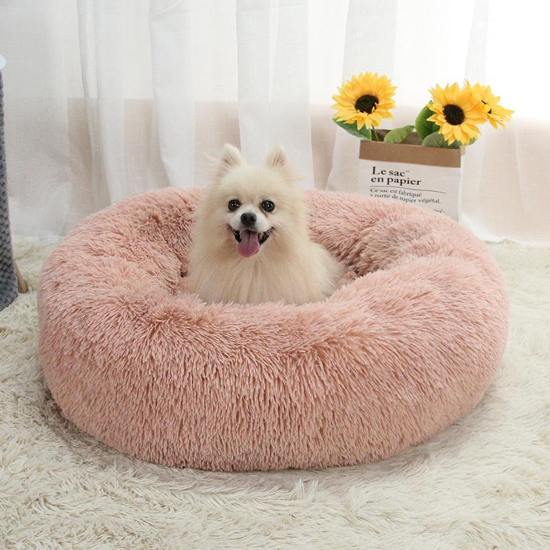 Warm Long Plush Pet Bed Round Winter Cat Bed Dog Bed Removable Washable Pet Supplies