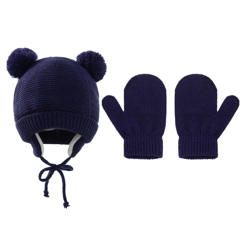 Autumn And Winter Plus Velvet Children's Hat And Gloves Set Warm Ear Protection Knitted Hat