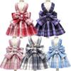 Thin Dog Plaid JK Dress with Leash Traction Pet Harness Skirt Dog Accessories Dog Bow Skirt  Cat