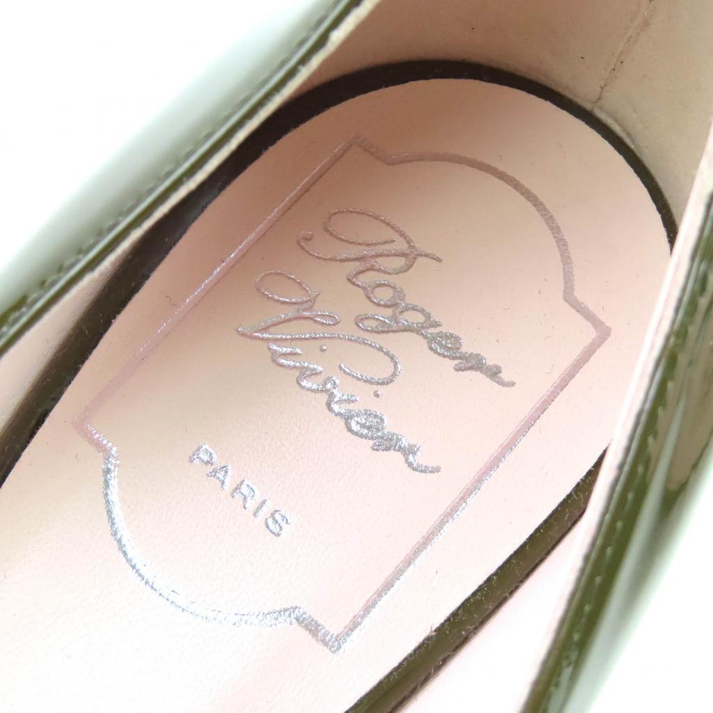 Nienaganne czółenka ROGER VIVIER Viv in the City Szpiczasty nosek khaki Lakierowana skóra 37 Używane