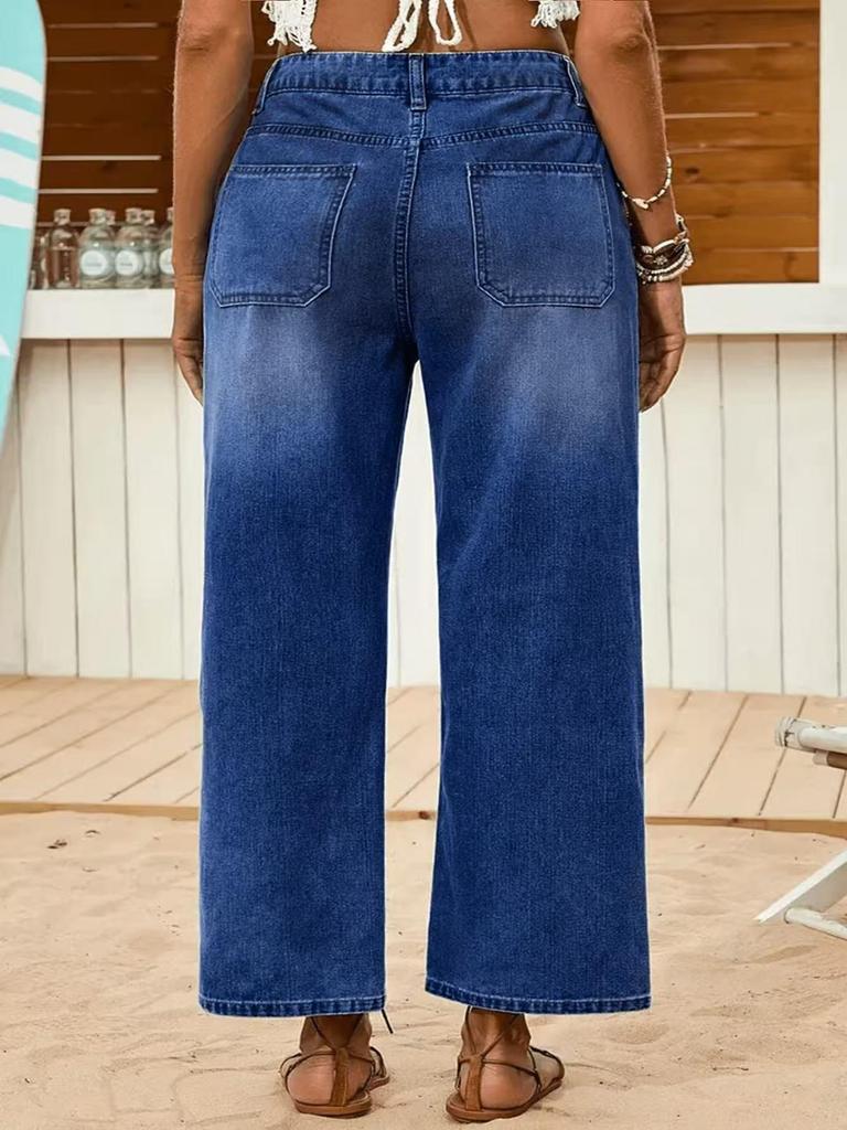 Women's Plus Size Multi-Button Stretch Denim Cropped Jeans