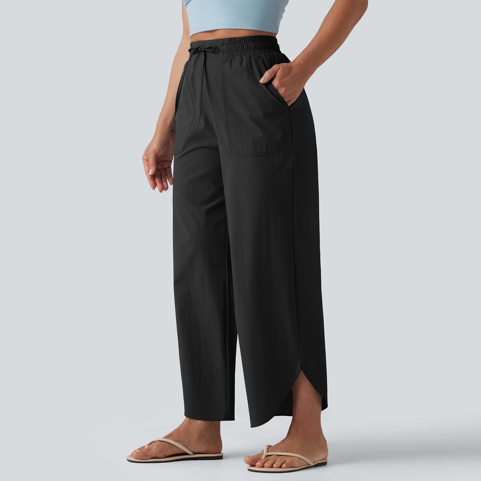 

Ladies Color Casual And Fashionable Drawstring Pocket Pants XL чорний