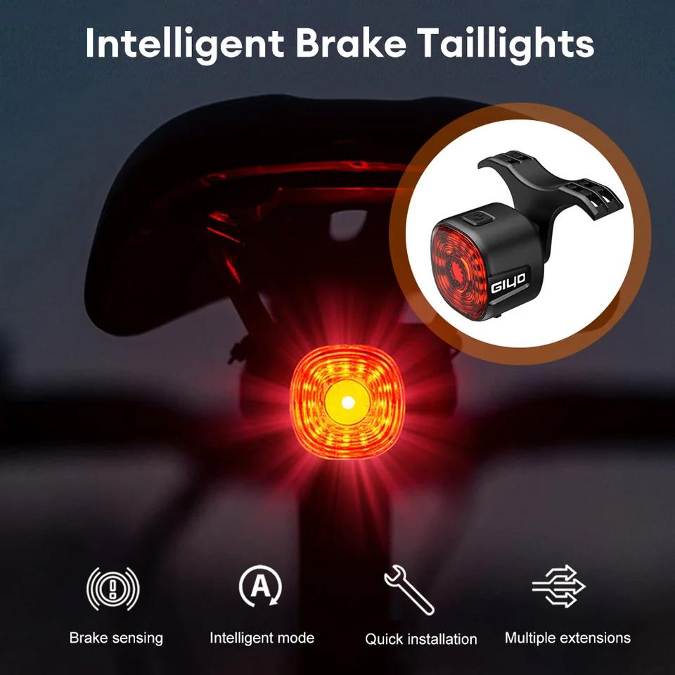 Smart Brake Tail Light USB Rechargeable IP66 Waterproof LED Rear Lamp with Auto Brake Sensing and 6 Modes for Cycling Safety