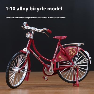 1pc 1:10 Scale Vintage Red Alloy Bicycle Model, Collectible Metal Bike Replica with Movable Chain, Home Decor Ornament for Birthday, Graduation