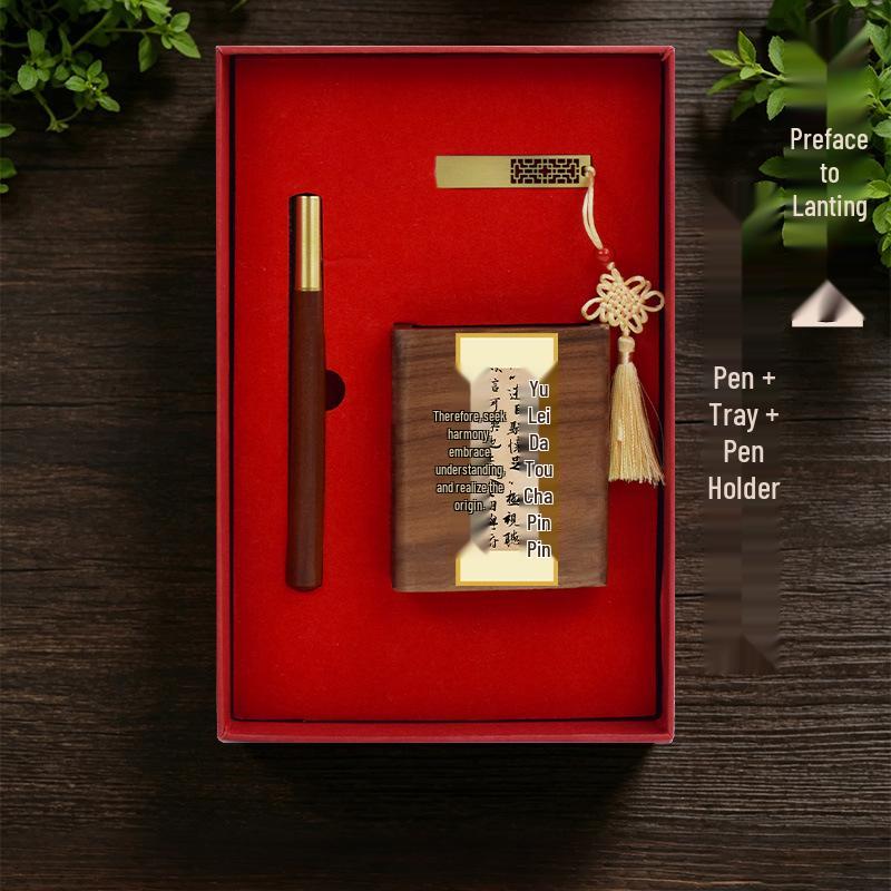Chinese Solid Wood Pen Holder: Premium Desktop Ornament & Corporate Gift In Elegant Gift Box