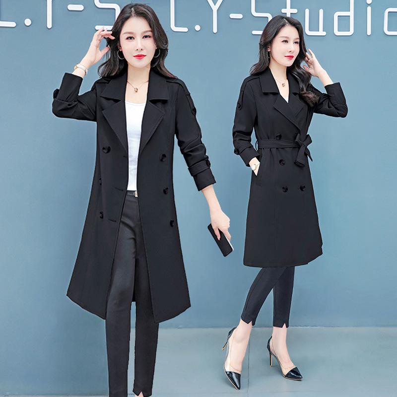 Schicker koreanischer Damen-Midilang-Trenchcoat – Frühjahr/Herbst-Kollektion 2025, großer Kragen, Übergröße, schlankmachende Oberbekleidung