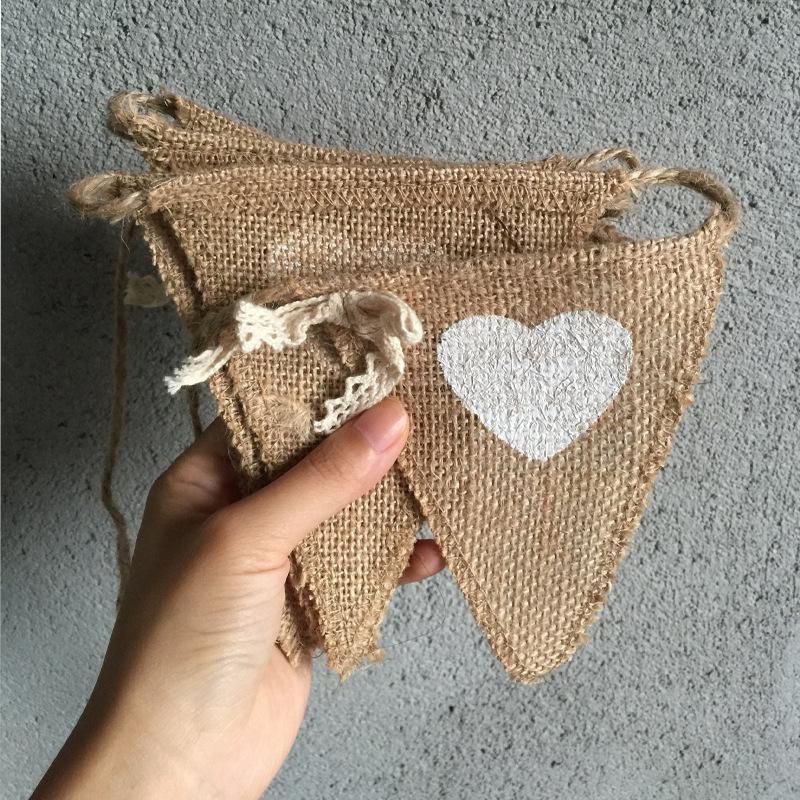 1.6m Love Heart Linen Bunting Flags Burlap Lace Pennant Party Garland Wedding Decoration