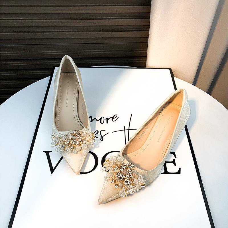 -A Red Wedding Shoes Bridal Shoes Hexiu Wedding Dress Two Wear New Autumn and Summer Crystal Satin