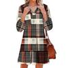 Women's fashionable and elegant long-sleeved V-neck pocket plaid print dress