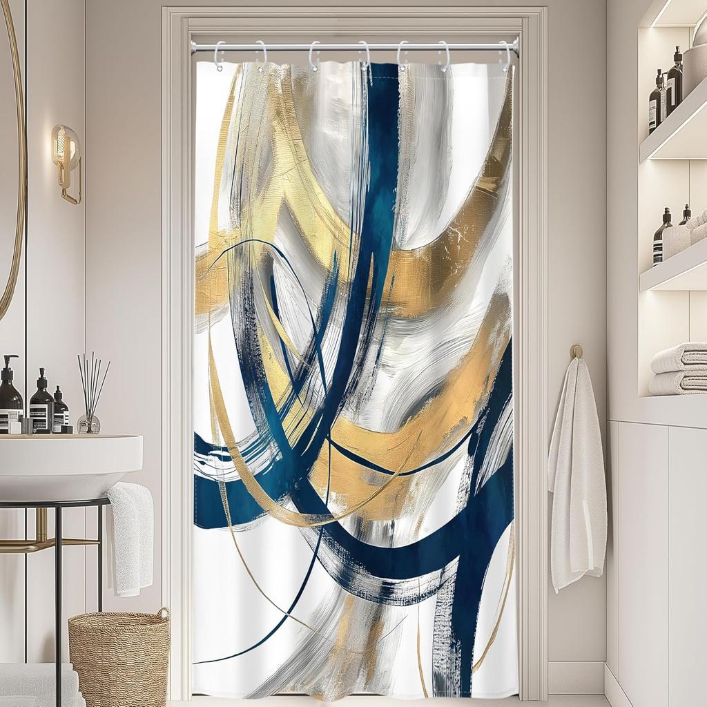 Schwarzer Abstraktes Duschvorhang Modern Graffiti Minimalistische Linienkunst Einfache Geometrische Skizze Ästhetisch Cool Einzigartig für Mann Badezimmer