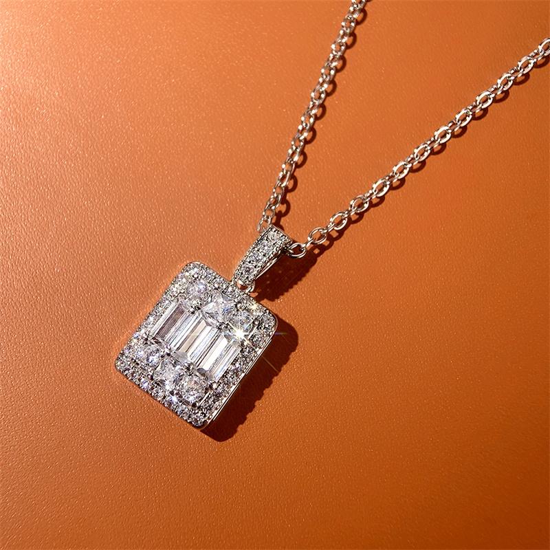 Huitan Fashion Simple Square Shaped Pendant Necklace Full Paved Sparkling CZ Stone Luxury Wedding Accessories Jewelry for Women