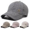 Women's Houndstooth Baseball Cap: Woolen, Rhinestone Accents, Retro Artistic Style, Versatile for Autumn/Winter.