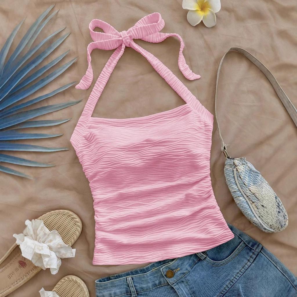 Women's Vacation Style Crop Top, Halter Neck Camisole, Sleeveless Short Tank Top