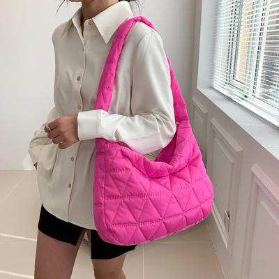 Stylish Tote Bag Plaid Embroidered Cotton Dress Cloud Shoulder Bag Daily Commute To Work Armpit Bag