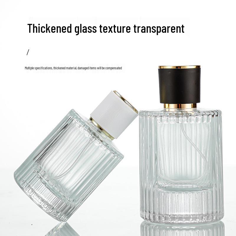 High-Grade Transparent Spray Bottle: 30ml with Vertical Stripes & 50ml Round Bottom Perfume Bottle with Screw Cap
