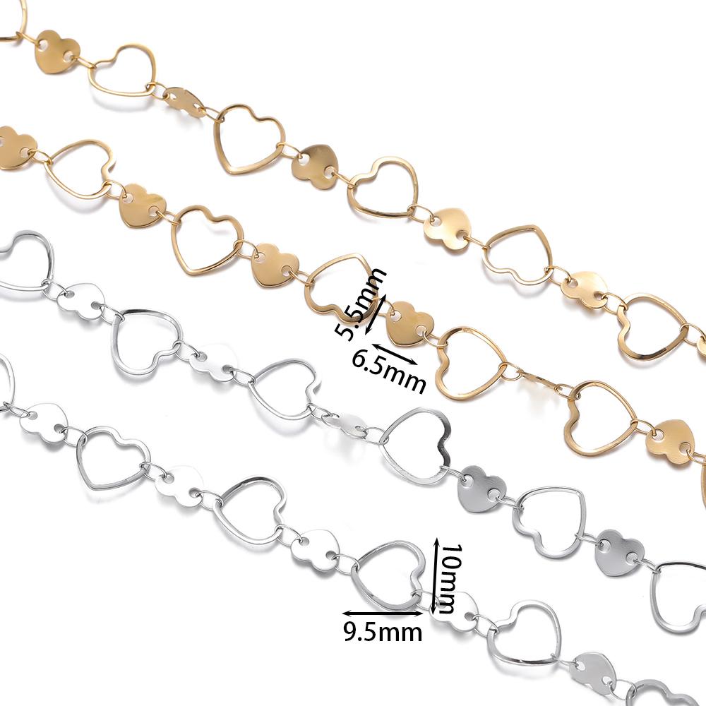 1m Stainless Steel Double Hole Peach Heart Hollow Love Shaped Link Chains for DIY Necklace Bracelet Choker Jewelry Making Chain
