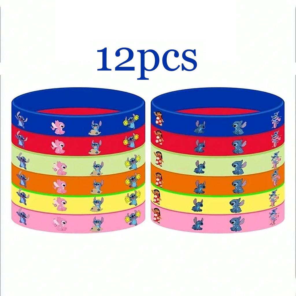 12Pcs Cartoon Stitch Party Favors Silicone Bracelet Classroom Rewards Prizes Goody Bag Stuff for Boys Girls Birthday Party Gifts