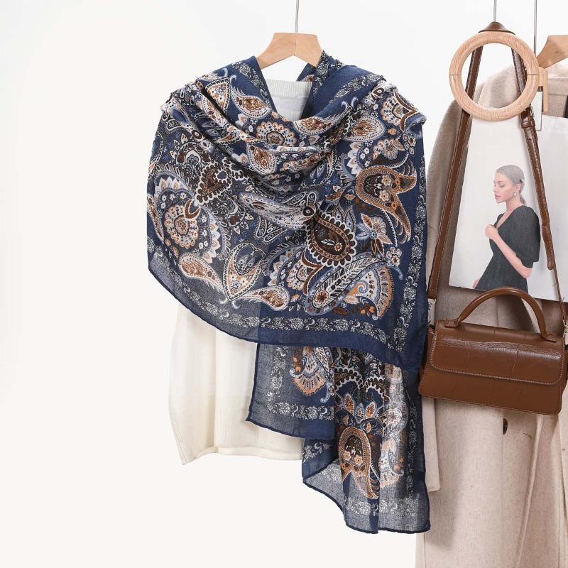 Fashion Women's Large Size Cotton and Linen Scarf Fashion Spring and Summer Scarf Sunscreen Beach Towel