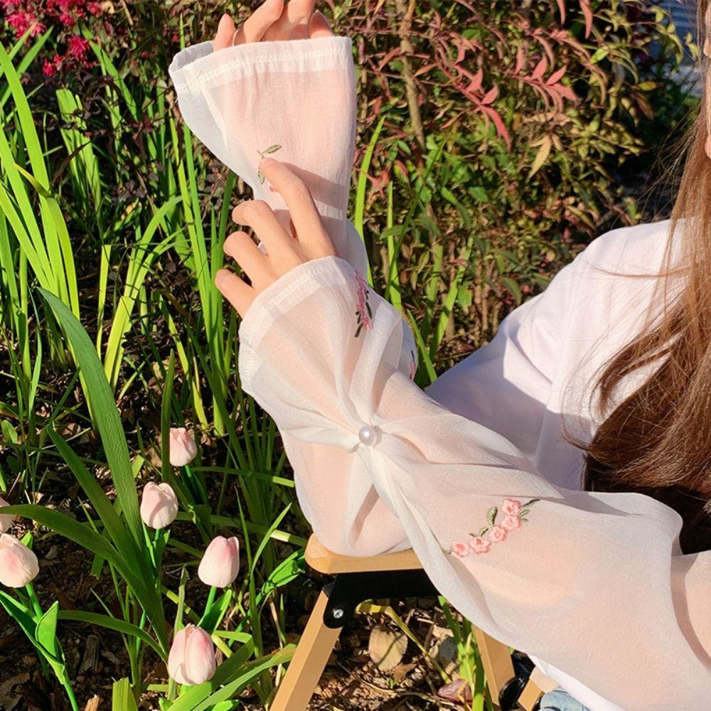 Anti-UV Stickerei Blume Eis Seide Ärmel Perlenverschluss Sonnenschutz Ärmel Atmungsaktiv Outdoor