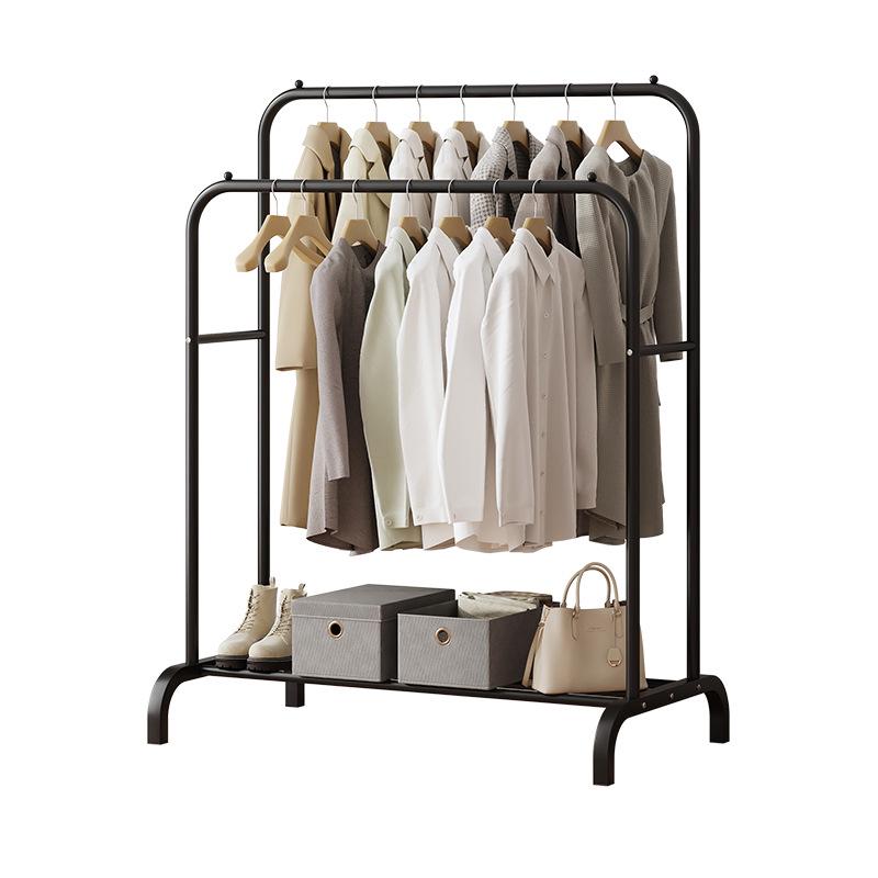 Adjustable Double Rod Clothes Drying and Storage Rack with Shoe Shelf