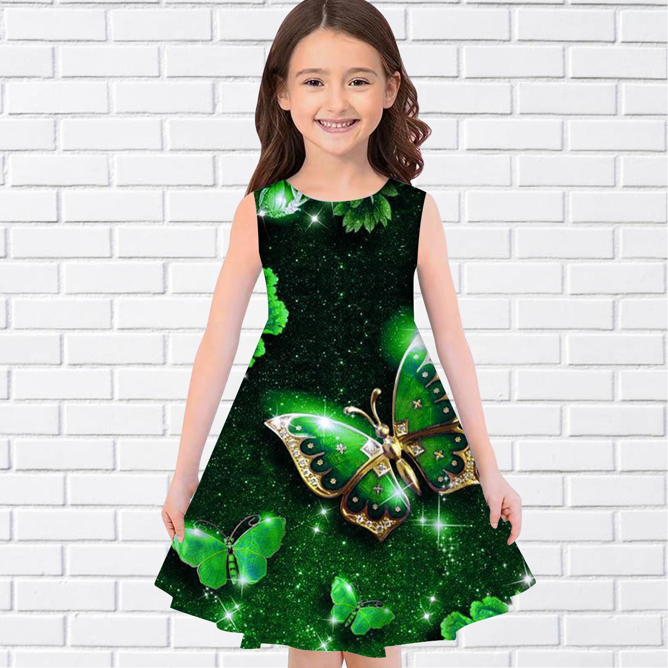

Пышная юбка без рукавов с 3D принтом бабочки для девочек, платье принцессы без рукавов, платье-майка с 3D принтом бабочки для девочек, лето 2022 г. 110 зелёный