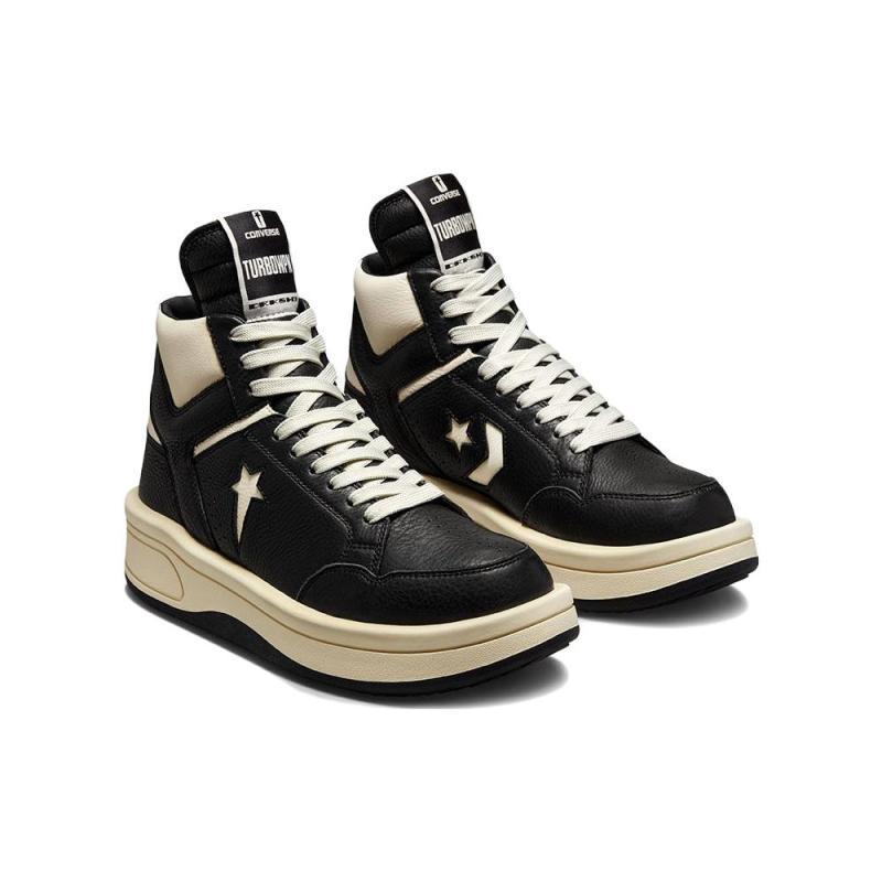 Rick Owens DRKSHDW x Converse TURBOWPN Trendy Mid-Top Vintage Basketball Shoes Unisex Black & White
