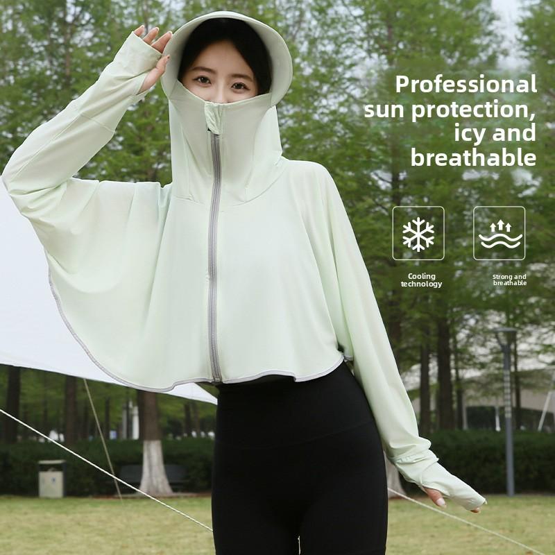 Ice Silk Hooded Sun Protection for Women Brim UV Blocking Breathable Cooling Outdoor Cycling Travel Casual Daily Cover Up
