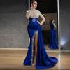 Europäisches und amerikanisches neues Abendkleid ebay Damenbekleidung blau gesprenkelt gold Rundhalskleid langes Kleid Damen
