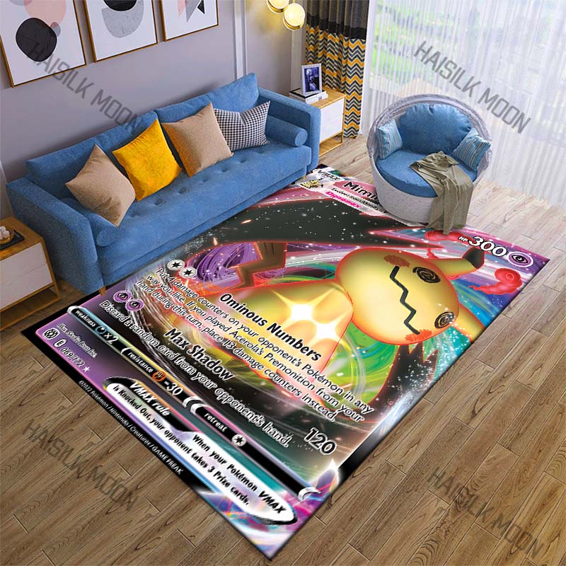 Geriausias pardavėjas! P-Pokemon Kortų Rašto Kilimas su Atspausdintu Mimikyu, Svetainės Miegamojo Sofos Grindų Kilimėlis Namų Dekoro Kilimai Puikios Dovanos