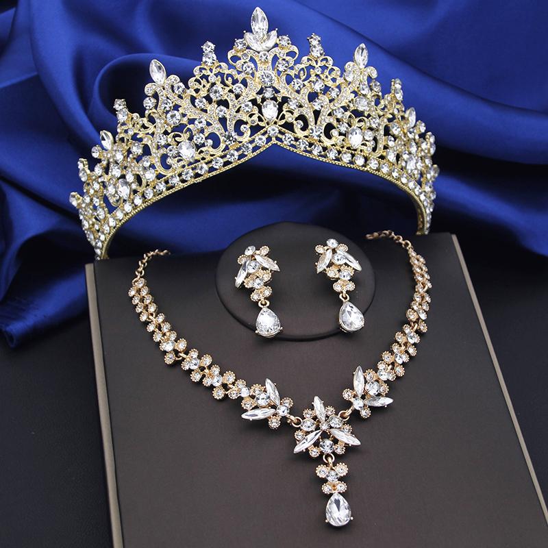 Purple Crystal Bridal Jewelry Sets Women Tiaras Bride Necklace Earrings for Wedding Crown Jewelry Set Prom