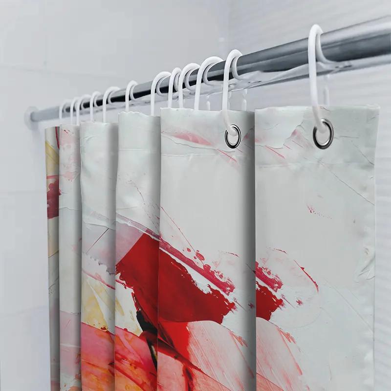 Brightly Colored Bathroom Shower Curtain, Modern Abstract Art Print Watercolor Design In Red, Yellow Blue Colors For Home Decor