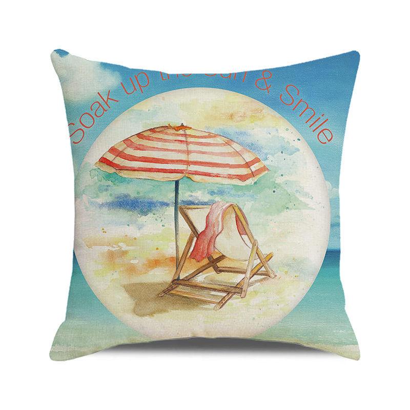 Watercolor Summer Beach Digital Printing Short Plush Pillow Covers for Car Sofa Office Cushion Cover Home Goods 60x60cm
